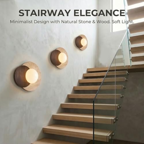 Image of Marble Wall Lamp, Bathroom Vanity Light Fixtures, Wall Mount Lamp, Over Mirror, Stone Wall Sconces, Vintage Wall Light with Wood and Stone Shade, for Porch Workshop Kitchen Living Room