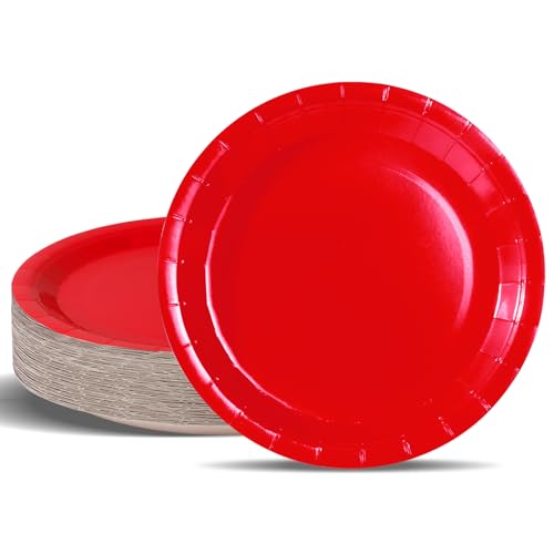 PYAILI Assiettes Jetables de Fête en Carton Rouge - 50 pièces (23 cm)