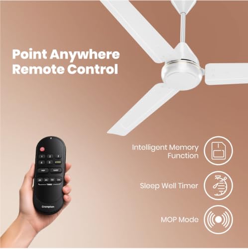 Image of Crompton Energion Elevate 1200mm BLDC Ceiling Fan | Remote Control | 32W Energy Efficient | 5-Star Rated | 350 RPM High Speed | Silent Ceiling Fan | Pack of 1 | 3-Year Warranty (Opal White)