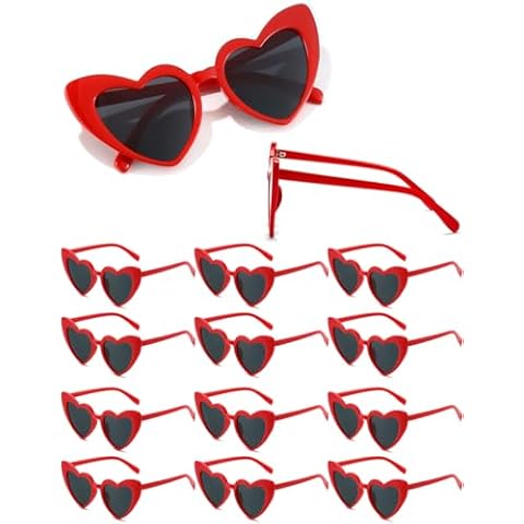 LOHO MAGICA Women Fashion Heart Sunglasses 12 Pack Heart Shaped Sunglasses for Women Vintage Love Cat Eye Retro Glasses（Red） Cover