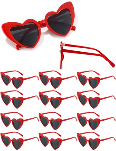 Women Fashion Heart Sunglasses 12 Pack Heart Shaped Sunglasses for Women Vintage Love Cat Eye Retro Glasses