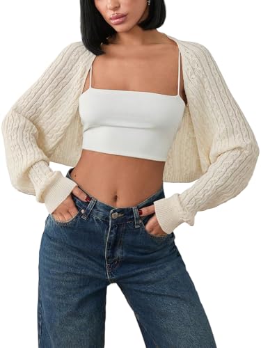Women's Bolero Shrug Sweaters Knitted Open Front Long Sleeve Cropped Tops Casual Fashion Cardigans Sweater