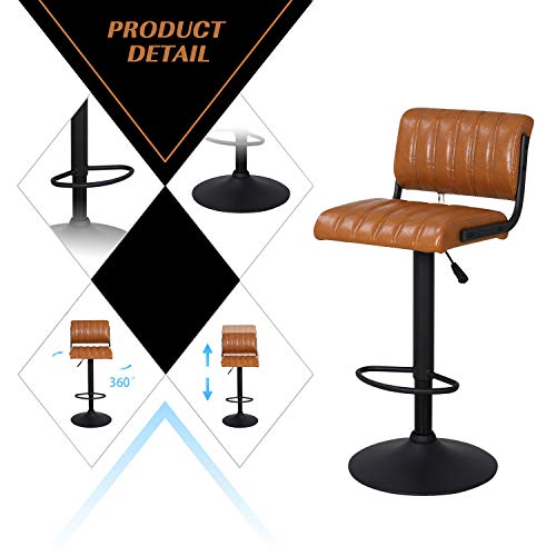 LCH Modern PU Leather Bar Stools Set of 2, 360° Swivel Counter Height Stools with Backrest, Height Adjustable Barstools with Load Capacity 300 LBS, Brown