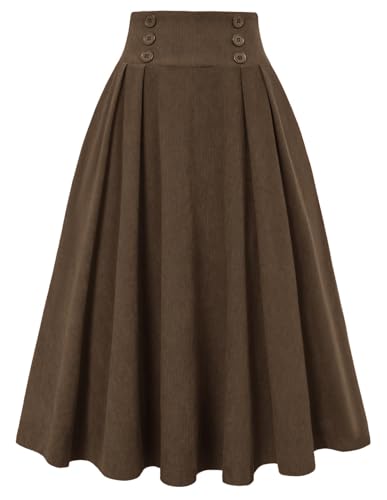 Image of Belle Poque Corduroy Skirt for Women A-Line Flared Swing Skirt Midi High Waist Skirts