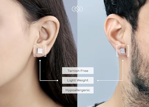 Dazzlingrock Collection 0.10 Carat Round White Diamond 8mm Square Hip Hop Iced Out Studs in 925 Sterling Silver, Unisex Design Ladies, Mens Real Diamond Earrings2