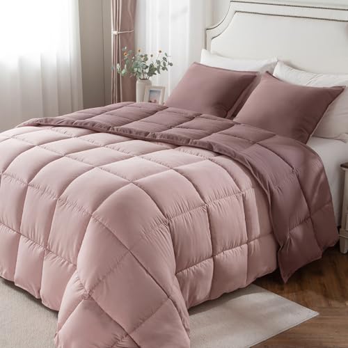 Image of KASENTEX Queen Comforter Set, Reversible,Goose Down Alternative,All Season | 250 GSM Fill, Ultra-Soft, Lightweight, Machine Washable, 1 Comforter + 2 Pillow Shams, Twilight Mauve /Pale Mauve