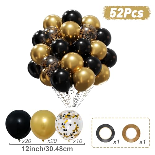 Patimate Black Gold Confetti Balloons Set, 50 pcs 12 inch Metallic Gold Black Confetti Latex Balloons Kit for Birthday Wedding Graduation New Years Anniversary Party Decorations - Image 5