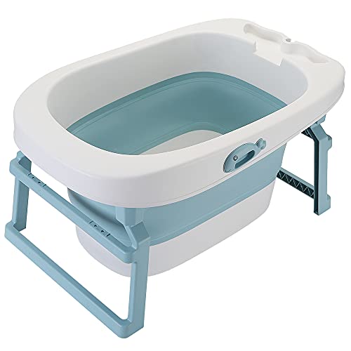 Baignoire Pliable Antidérapant Pour Bébé Avec Hamac de Bain Détachable, Avec Bouchon de Vidange, Baignoire Pliable Bébé ne Prend Pas de Placee(0–36 mois) (Bleu)