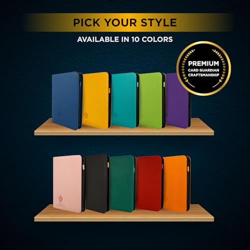 Image of Card Guardian - 9 Pocket Premium Black Binder with Zipper for 360 Cards - Side Loading Pockets for Trading Card Games TCG (Yellow)