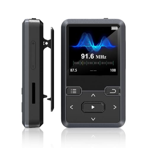 Reproductor MP3 Sports con 32 GB de Memoria y Bluetooth 5.3 Diseño Ligero con Clip de 28 g Admite una ampliación de hasta 128 GB Calidad de Audio Hi-Fi Radio FM, podómetro y grabación de Voz, Todo en