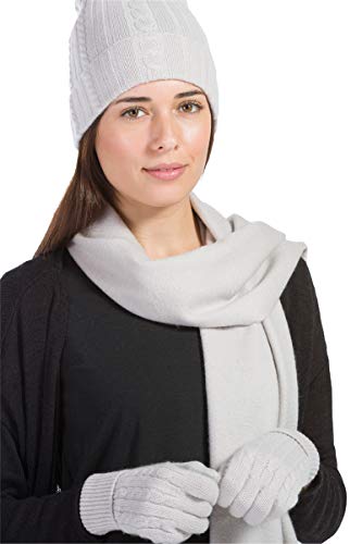 Fishers Finery Women's 100% Cashmere Hat Glove And Scarf Set; Exquisite Box (Stone) #TOP3