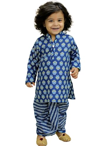 Image of BownBee Infant Pure Cotton Dhoti Kurta Set for Boys, Full Sleeve Kurta & Printed Dhoti Set for Baby Boys, Traditional Ethnic Wear for Kids Boy, Ideal for all Festivals