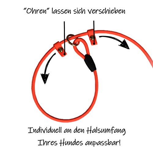 Retrieverleine 2m aus runder BioThane - Moxonleine mit Zugstopp, Wasserabweisende Leine, Hundeleine mit Halsband für Retriever, 8mm dick, 2m lang, Orange
