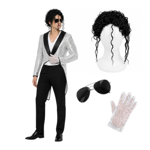 Costume King of Pop argenté brillant avec accessoires de star