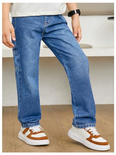Verdusa Boy's Straight Leg Denim Pants Trousers Elastic Waist Jeans with Pockets3