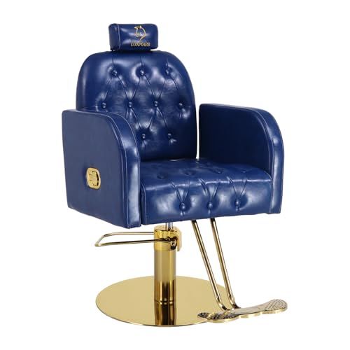 Image of Vintage Barber Chair,360 Swivel Salon Chair with Reclining,Adjustable Height,Professional Stylist Chair with Heavy-Duty Hydraulic Pump,Spa Equipment for Barbershop,Beauty,Home (Glossy Blue)