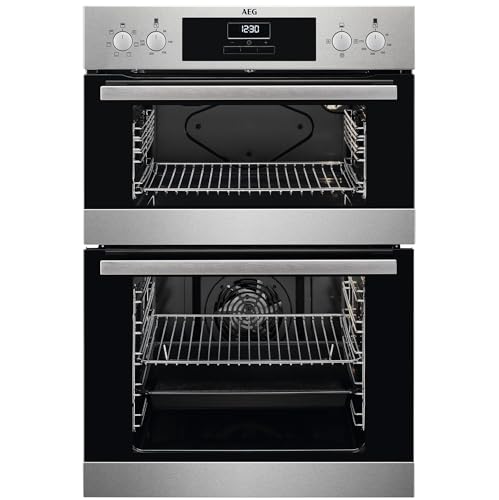 AEG 6000 Built In Electric Double Oven DEB331010M, Multilevel Cooking, 66L Main Capacity, 875x560x550 mm, Enamel Cleaning, LED Display, Stainless Steel