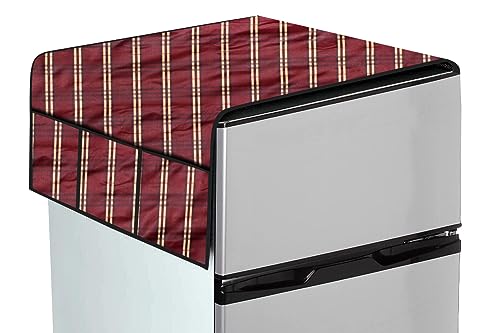 Image of The Furnishing Tree Fridge Top Cover Compatible for Samsung RR23C2F24S8 /HL, 215 LTR WxL 71x109 in CM Plaid Pattern Red