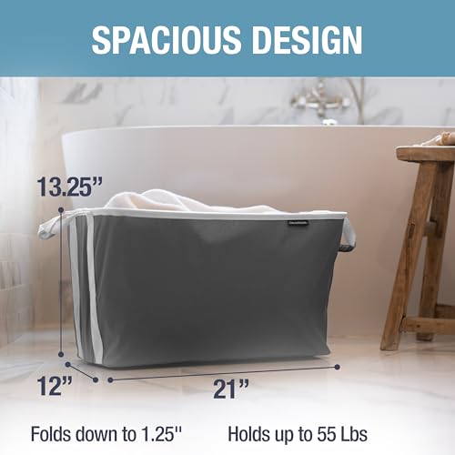 Image of CleverMade Collapsible Laundry Basket 2 Pack - 60L (16 Gal) Foldable Clothes Hamper with Reinforced Handles, Space Saving Fabric Laundry Bin, Holds 55 lbs, Flat Folding for Dorm, Apartment & RV - Charcoal