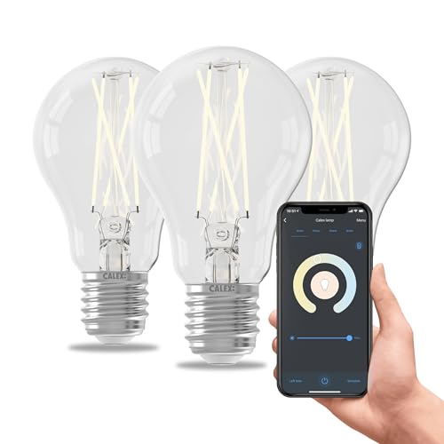 CALEX Lot de 3 Ampoules Filament LED A60 E27 CCT WiFi, 806lm, 7W, Alexa/Google/Siri, blancs 1800-3000K, dimmable, scénarios, minuterie, sans pont, WiFi 2.4GHz