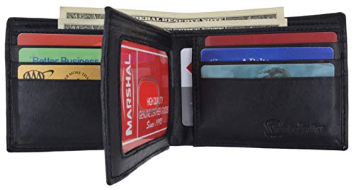 MARSHAL Classic Men's Bifold Genuine Durable Leather Multi Credit Card ID Holder Wallet