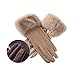 QHUANYANI Winter Gloves Women Luxury Leather Fashion Elegant Wrist Winter Party Warm Thick Windproof Gloves(X)