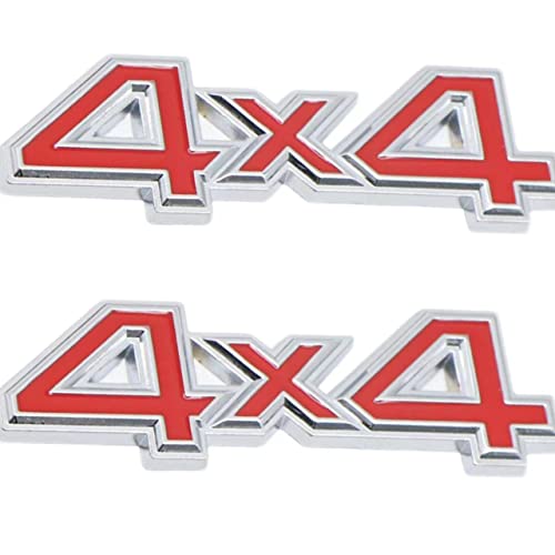 Image of 2 pcs 4X4 Four-Wheel Drive Emblem Badge Fit for /SUV /Pickup 4Wd Universal Car Side Fender Trunk Emblem Badge Sticker Decals (Silver Red)