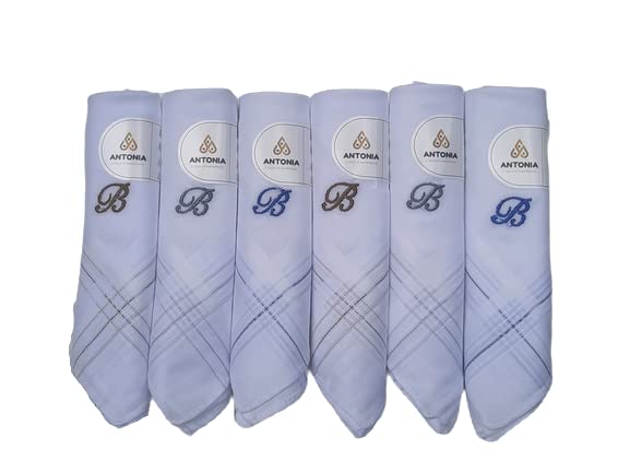 Image of ANTONIA Men's Initial Alphabet Handkerchiefs | Premium Cotton Personalized Hankies with Letter Embroidery (A-Z) | Soft, Absorbent & Reusable | Formal, Wedding & Gift Use | Pack of 6