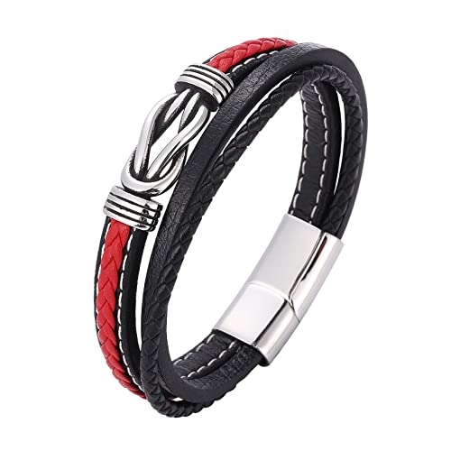 Bracelet 3 Rangs en Cuir Tressé KnSam avec Nœud en Acier