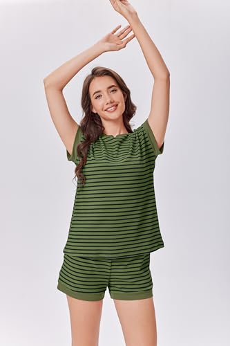 Image of Ekouaer Two Piece Sets for Women Summer Striped Lounge Set Vacation Outfit
