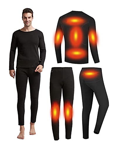 Mens Electric Heated Thermal Underwear Set Men's Travel Heated Pants and Shirt, USB Mens Thermal Underwear Set