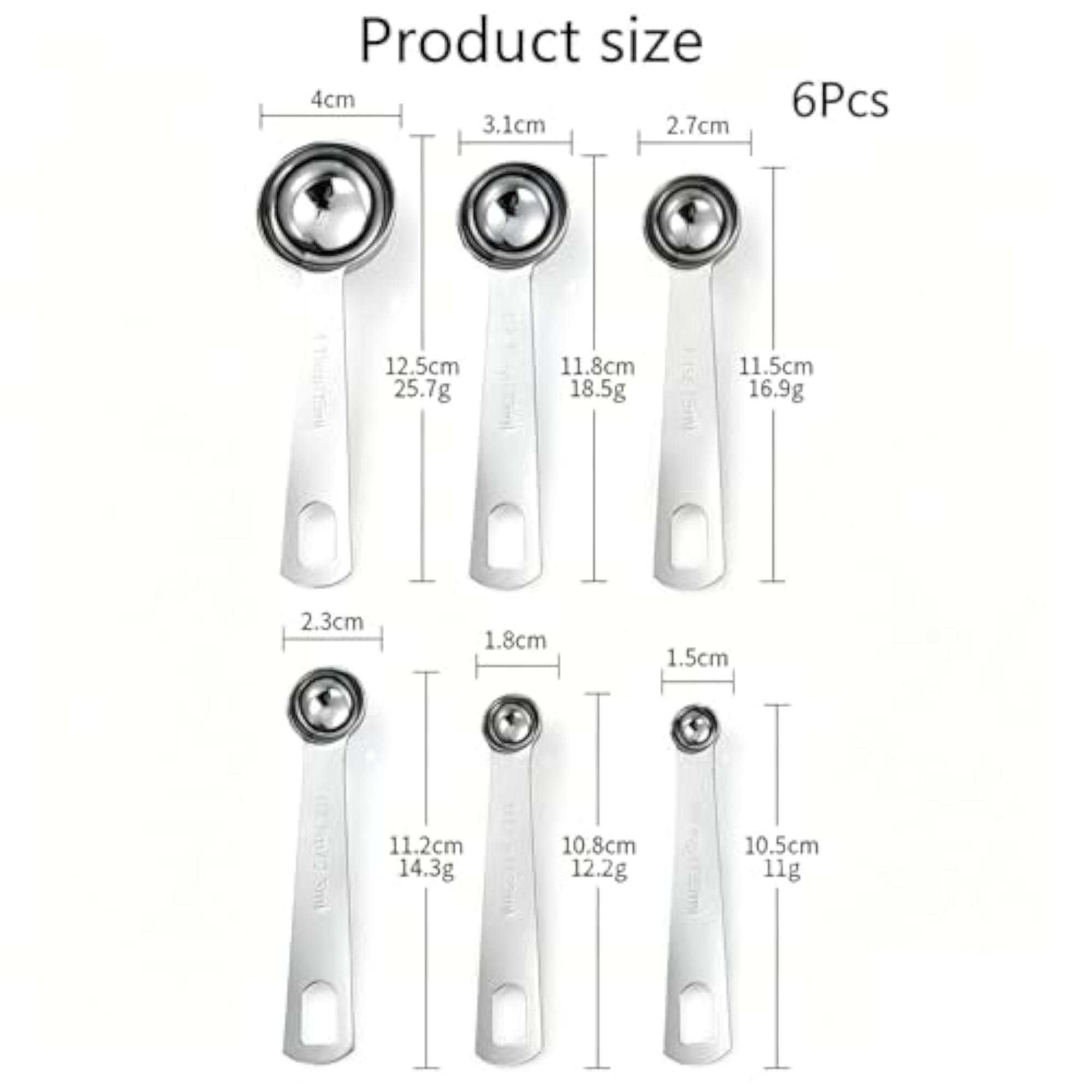 6Pcs Measuring Spoons, Stainless Steel Kitchen Tools with Measurement Markings