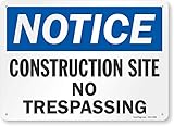 Lyle Sicherheitsschild, LegendNotice: Construction site No Trespassing, Schwarz/Blau auf Weiß, 10 x 14, Black/Blue on White, 1