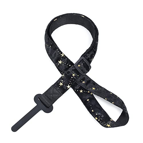 Image of CLOUDMUSIC Ukulele Strap Clip On No Drill J Hook For Soprano Concert Tenor Baritone With Hawaiian Colorful Floral Pattern (Stars Black)