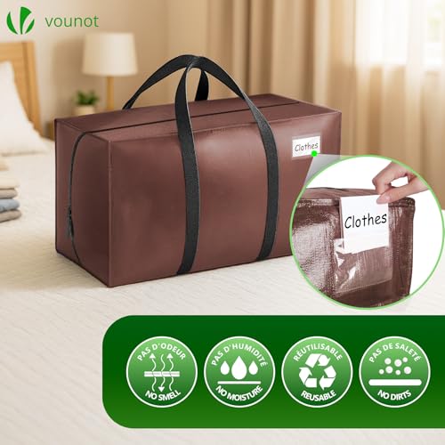 VOUNOT 5 Stück Umzugstaschen Groß, Faltbare Aufbewahrungstasche mit Stabilen Griffen und Rucksackgurten, Alternative zu Umzugskartons für Kleidung, Bettwäsche, Camping, Braun