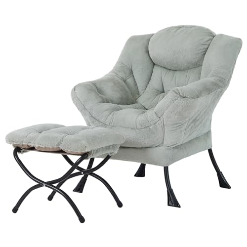 Image of Tiita Lazy Chair with Ottoman, Green Modern Large Accent Chair, Comfy Leisure Sofa Armchair with Ottoman, Reading Chair with Footrest for Bedroom, Living Room, Dorm Rooms, Plush Green
