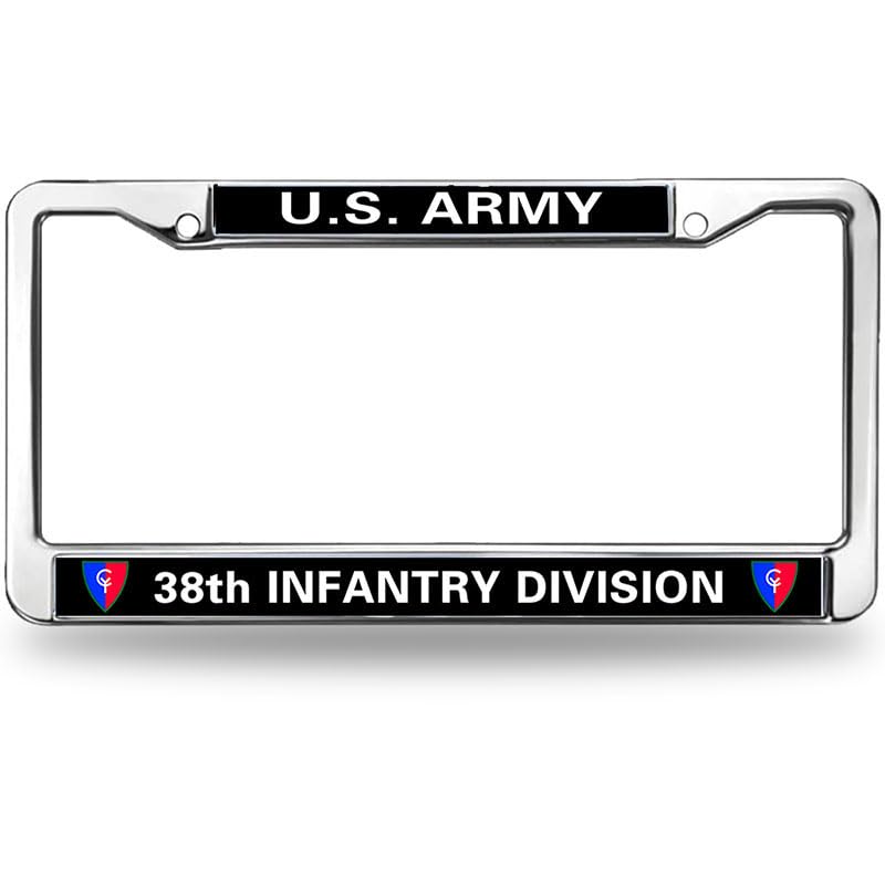 Image of US Army 38TH Infantry Division License Plate Frame,Veteran US Army Aluminum Slim License Plate Frames Chrome