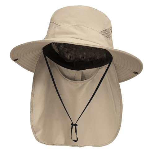 Image of NPJY Sun Fishing Hats with Neck Flap for Men Women UV Sun Protection Safari Hat Wide Brim Bucket Hat