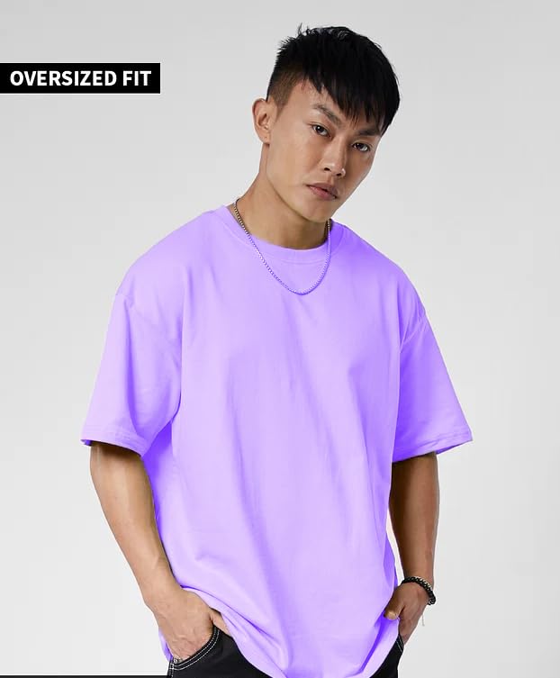 Image of INKKR Solid Men's Round Neck Oversized Purple T-Shirt