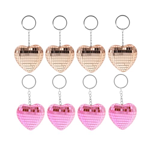 LUOZZY 8 Pcs Heart Shaped Disco Ball Keychain Creative Mini Disco Ball Key Chains for Backpack Bag Charms Disco Party Favors Gifts