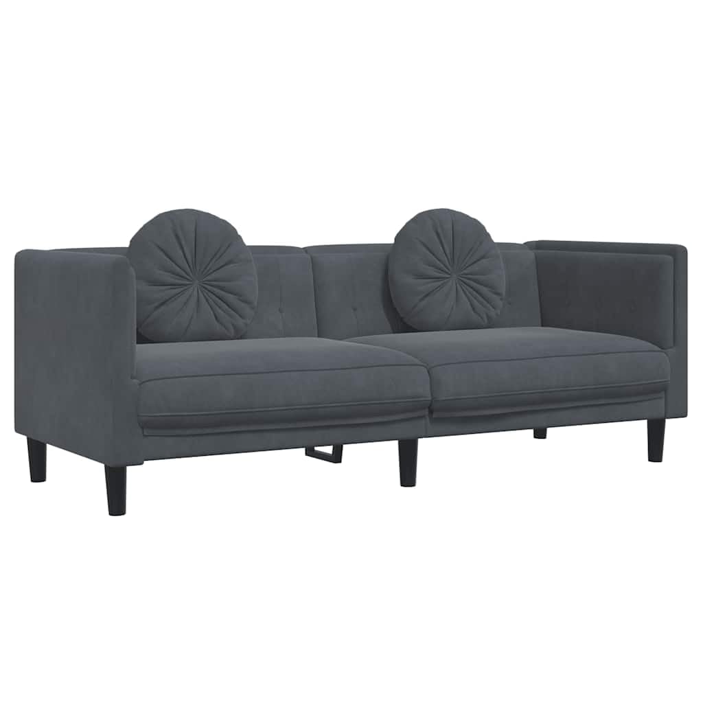 Sofá con Cojines 3 plazas Terciopelo Gris Oscuro