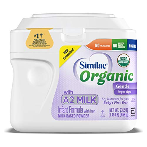 Similac Organic with A2 Milk Infant Formula, 6 Count, Gentle and Easy to Digest, with Key Nutrients for Babys First Year, No Palm Olein Oil, Non- GMO Baby Formula Powder, 23.2-oz Each