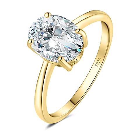 JewelryPalace Oval Cut 2ct Cubic Zirconia Engagement Rings for Women, 14K Yellow Gold Plated 925 Sterling Silver Promise Ring for Her, Simulated Diamond Anniversary Wedding Ring Jewelry Sets 7 Cover