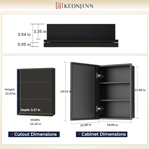 Image of Keonjinn 16 inch x 24 inch Bathroom Medicine Cabinet with Mirror, Oil Rubbed Bronze