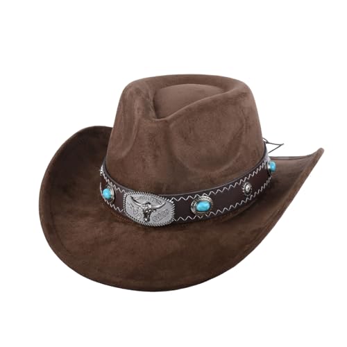 Chapeau Cowboy Western Femme Homme – Chapeau Cowgirl Vintage Bord Large Ajustable, Cowboy Hat Style Country Rodeo Festival Costume, Chapeau Western Feutre...