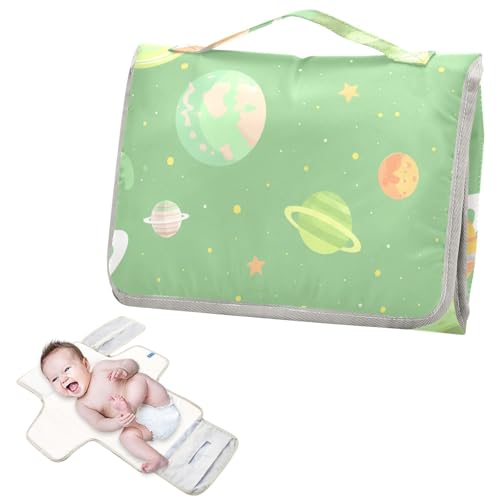 Cambiador de pañales reutilizable con bolsillo de pañuelos, ilustración de dibujos animados, espacio suave, verde, cambiador de pañales para niñas y niños cambiadores de pa?ales para bebés