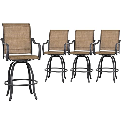 Image of LOKATSE HOME Outdoor Swivel Bistro Stool Set of 4 for Balcony, Poolside, Backyard, Garden, Khaki