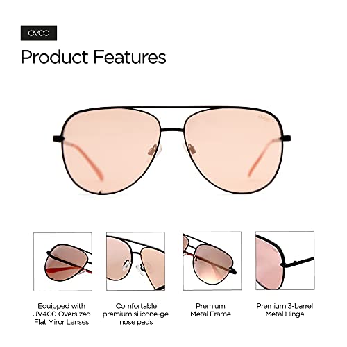 Image of EVEE Fashionable Metal Aviator Sunglasses with Oversize Flat Reflective Mirror Lenses (GEMINI)