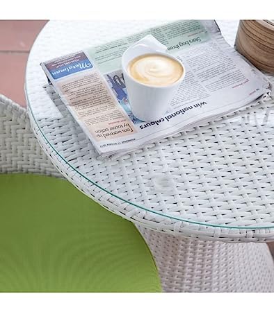 Image of Lotey Patio Indoor Outdoor Seating Chair and Table Furniture /Garden Seating Set, Balcony & Coffee Table Set Powder Coated (Apple Chair), Set of 2 Chair and 1 Table (White & Green)