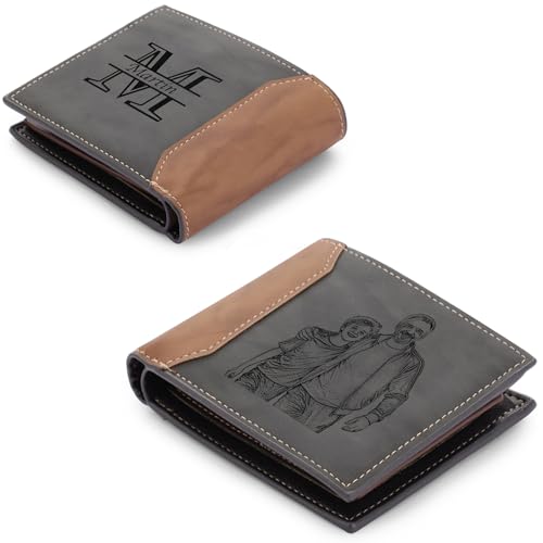 Nobelook Personalized Men's Wallet – Custom Initial & Photo Engraved Bifold Leather Wallet, Slim Wallet for Men, Gift for Husband Dad Boyfriend Grandpa Son Fathers Day Birthday
